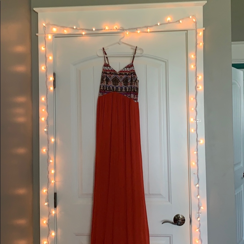 orange and patterned loose maxi dress